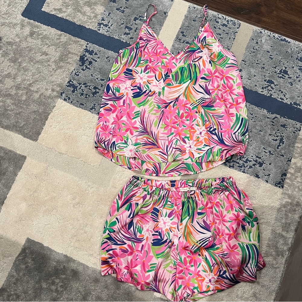 Vibrant Floral Print Sleeveless Pajama Set Size Large - Picture 7 of 13
